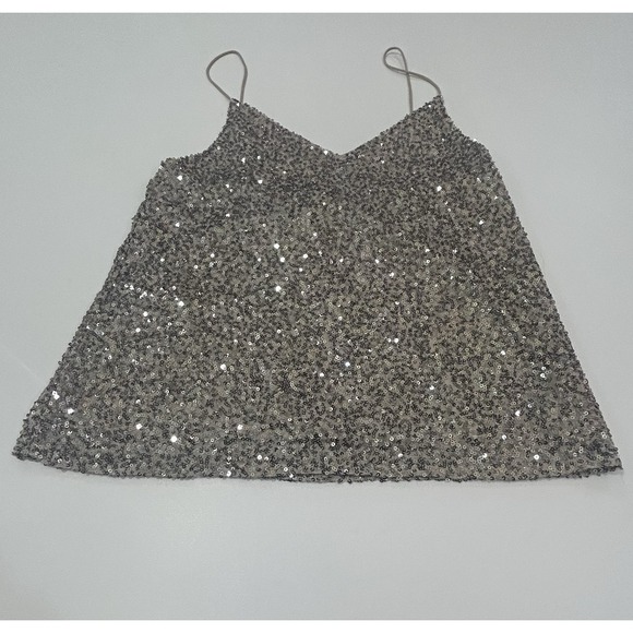 Mango Sequin V Neck Cami Tank Spagetti Strap Lined Sparkly Chic Top Size XS / 2 - Picture 3 of 14